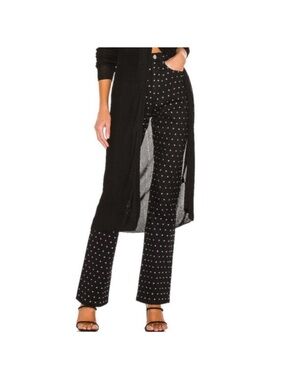 WeWoreWhat Black Wide-Leg High-Rise Jeans with White Polka Dots